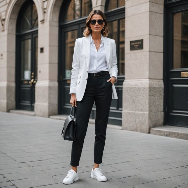 Comment marier des baskets en cuir blanc avec des tenues de travail?